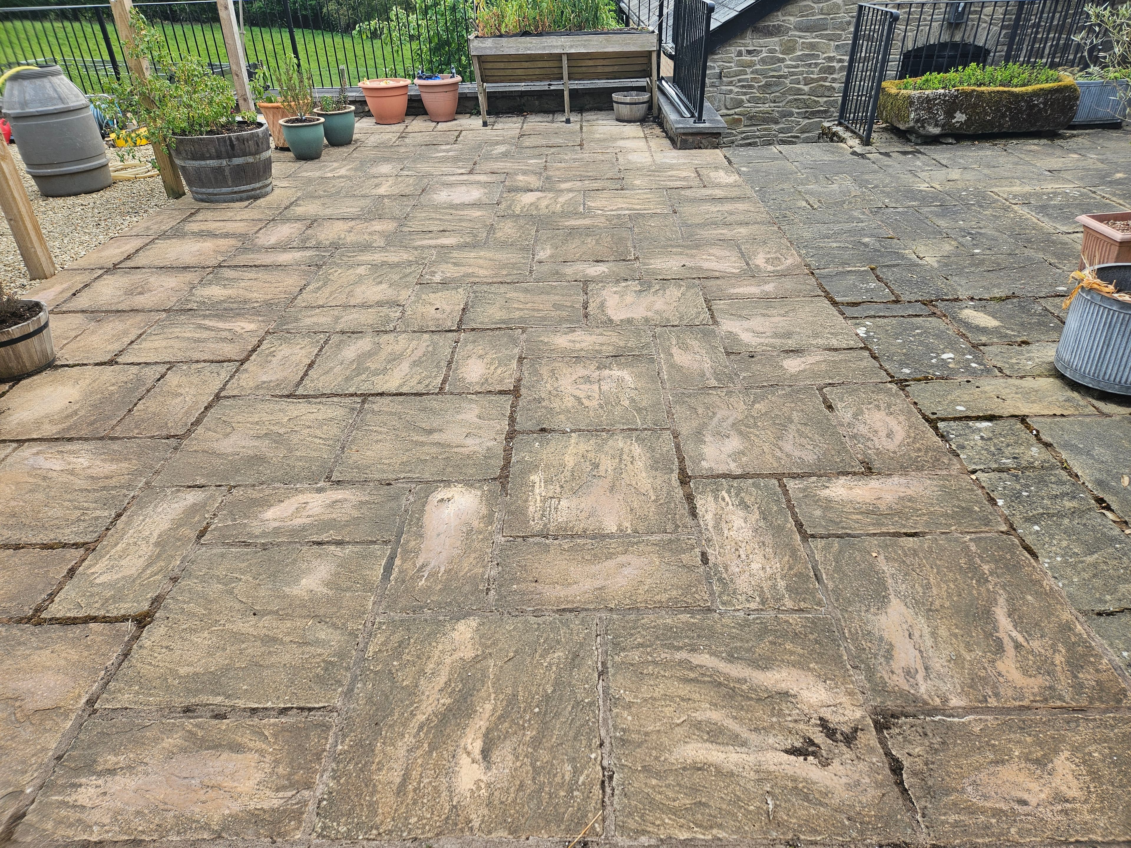 Patio before cleaning in Checkley, Herefordshire